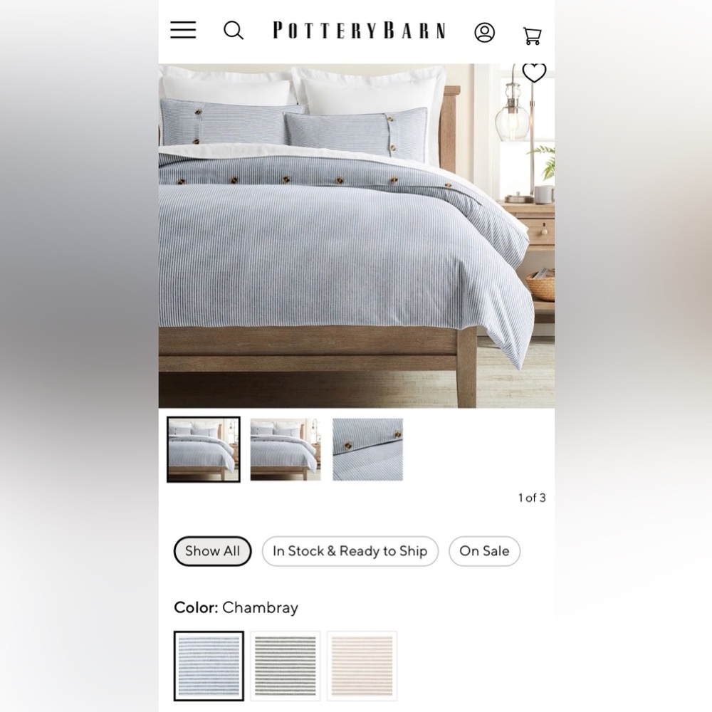 Pottery Barn Wheaton King duvet cover. Shams sold separately.